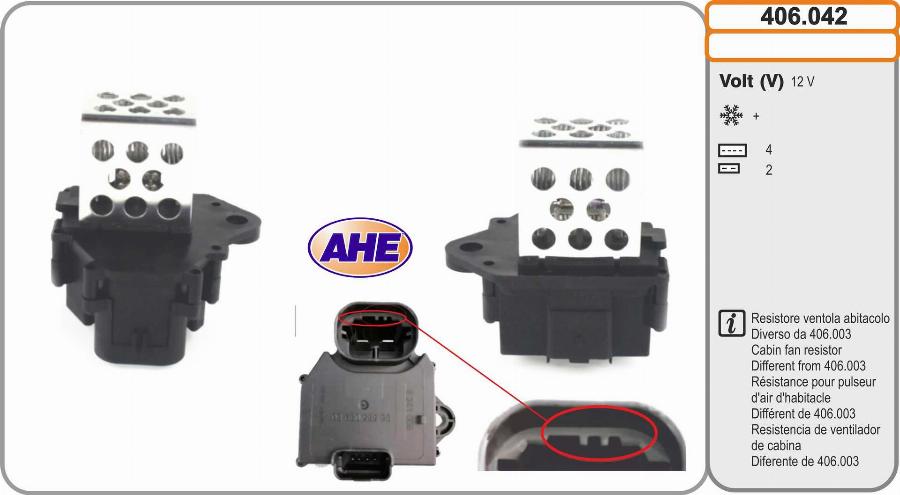 AHE 406.042 - Resistore addizionale, Elettromotore-Ventola radiatore www.autoricambit.com