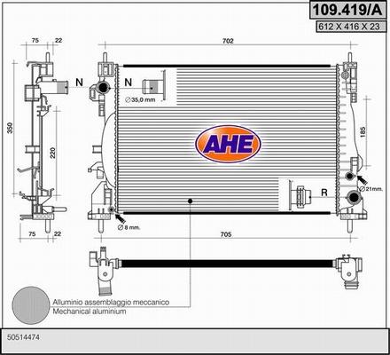 AHE 109.419/A - Radiatore, Raffreddamento motore www.autoricambit.com