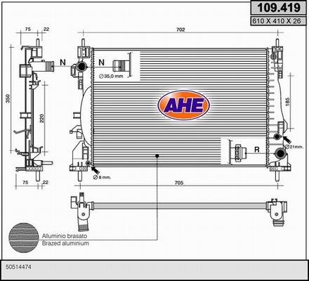 AHE 109.419 - Radiatore, Raffreddamento motore www.autoricambit.com
