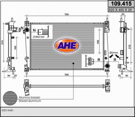 AHE 109.415 - Radiatore, Raffreddamento motore www.autoricambit.com