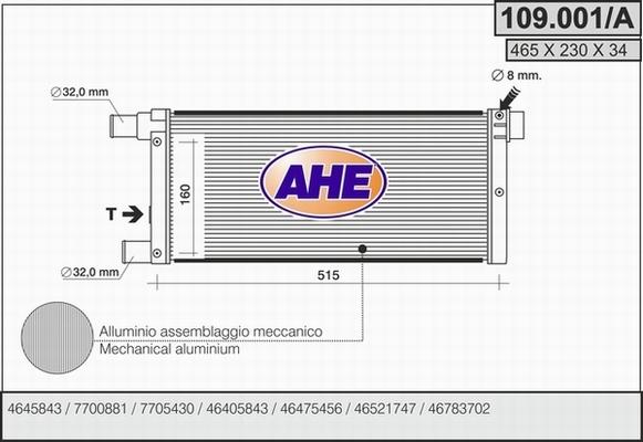 AHE 109.001/A - Radiatore, Raffreddamento motore www.autoricambit.com