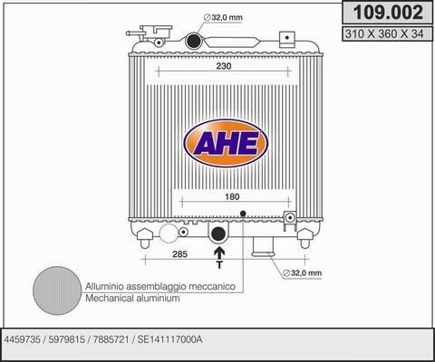 AHE 109.002 - Radiatore, Raffreddamento motore www.autoricambit.com