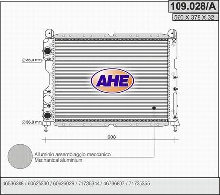 AHE 109.028/A - Radiatore, Raffreddamento motore www.autoricambit.com