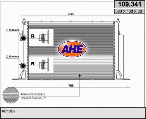 AHE 109.341 - Radiatore, Raffreddamento motore www.autoricambit.com