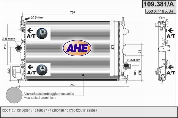 AHE 109.381/A - Radiatore, Raffreddamento motore www.autoricambit.com