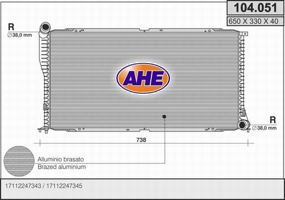 AHE 104.051 - Radiatore, Raffreddamento motore www.autoricambit.com