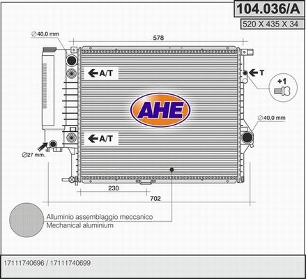 AHE 104.036/A - Radiatore, Raffreddamento motore www.autoricambit.com