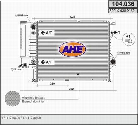 AHE 104.036 - Radiatore, Raffreddamento motore www.autoricambit.com