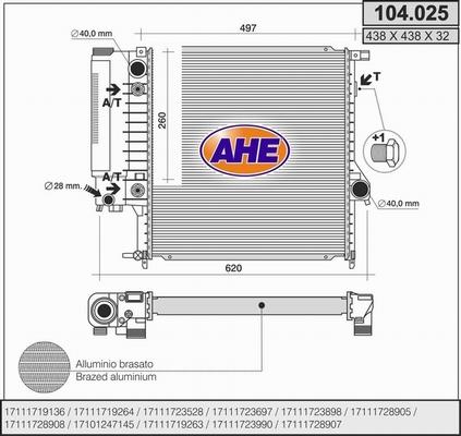AHE 104.025 - Radiatore, Raffreddamento motore www.autoricambit.com