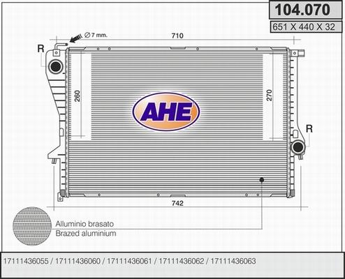 AHE 104.070 - Radiatore, Raffreddamento motore www.autoricambit.com