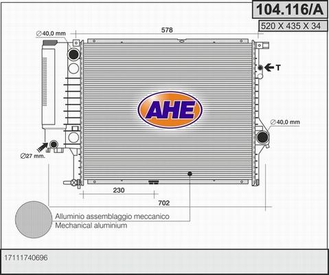 AHE 104.116/A - Radiatore, Raffreddamento motore www.autoricambit.com