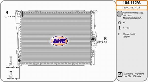 AHE 104.112/A - Radiatore, Raffreddamento motore www.autoricambit.com