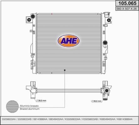 AHE 105.065 - Radiatore, Raffreddamento motore www.autoricambit.com