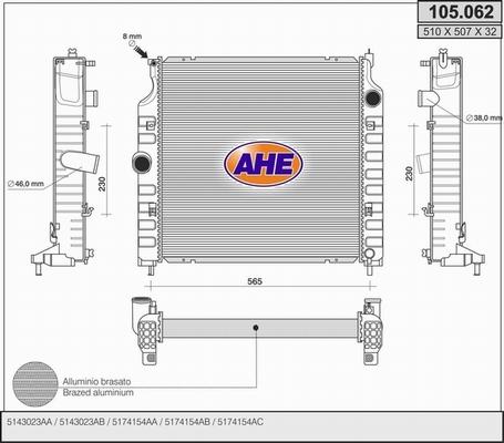 AHE 105.062 - Radiatore, Raffreddamento motore www.autoricambit.com