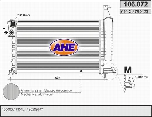 AHE 106.072 - Radiatore, Raffreddamento motore www.autoricambit.com