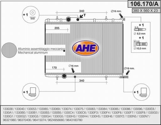 AHE 106.170/A - Radiatore, Raffreddamento motore www.autoricambit.com