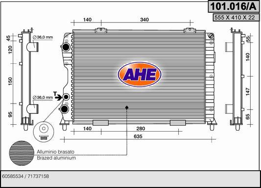 AHE 101.016/A - Radiatore, Raffreddamento motore www.autoricambit.com