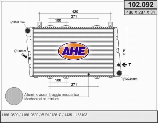 AHE 102.092 - Radiatore, Raffreddamento motore www.autoricambit.com