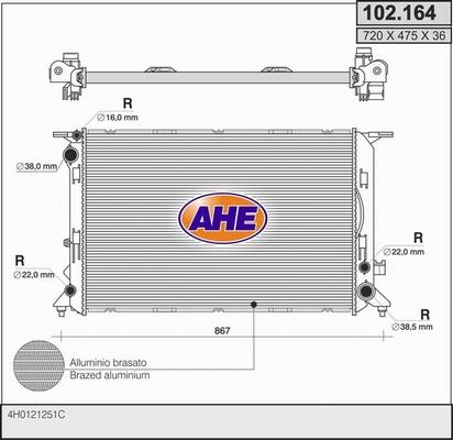 AHE 102.164 - Radiatore, Raffreddamento motore www.autoricambit.com