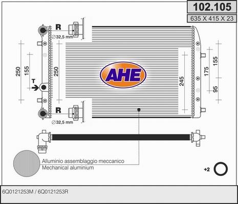 AHE 102.105 - Radiatore, Raffreddamento motore www.autoricambit.com