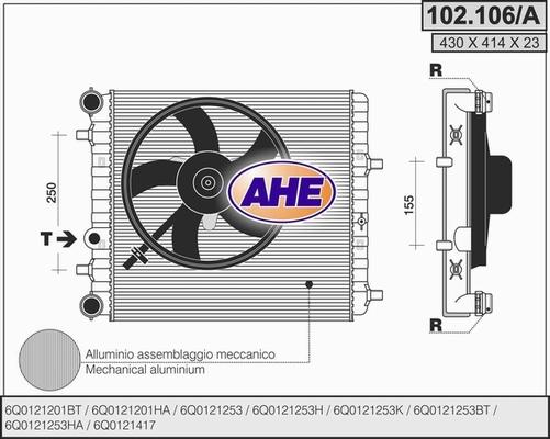 AHE 102.106/A - Radiatore, Raffreddamento motore www.autoricambit.com