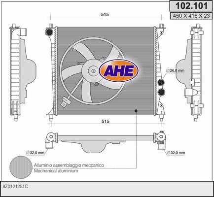AHE 102.101 - Radiatore, Raffreddamento motore www.autoricambit.com
