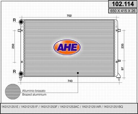 AHE 102.114 - Radiatore, Raffreddamento motore www.autoricambit.com