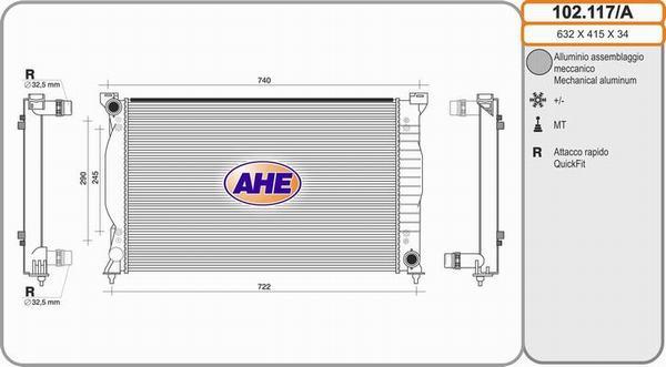AHE 102.117/A - Radiatore, Raffreddamento motore www.autoricambit.com