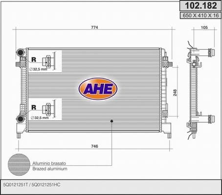 AHE 102.182 - Radiatore, Raffreddamento motore www.autoricambit.com