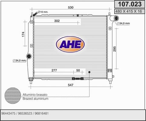 AHE 107.023 - Radiatore, Raffreddamento motore www.autoricambit.com
