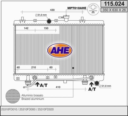 AHE 115.024 - Radiatore, Raffreddamento motore www.autoricambit.com