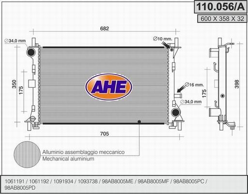 AHE 110.056/A - Radiatore, Raffreddamento motore www.autoricambit.com