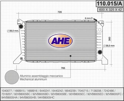 AHE 110.015/A - Radiatore, Raffreddamento motore www.autoricambit.com