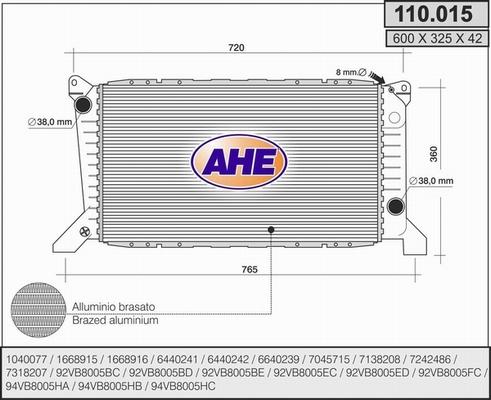 AHE 110.015 - Radiatore, Raffreddamento motore www.autoricambit.com