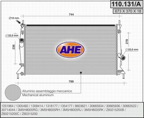AHE 110.131/A - Radiatore, Raffreddamento motore www.autoricambit.com
