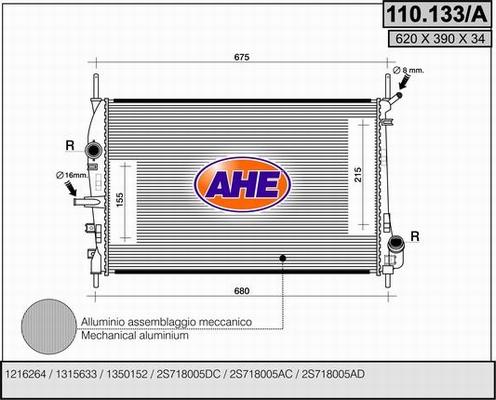 AHE 110.133/A - Radiatore, Raffreddamento motore www.autoricambit.com