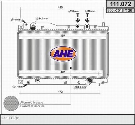 AHE 111.072 - Radiatore, Raffreddamento motore www.autoricambit.com