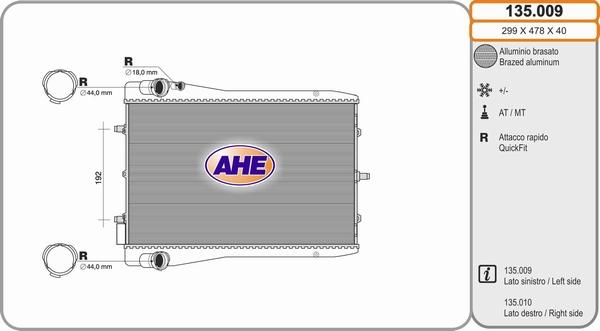 AHE 135.009 - Radiatore, Raffreddamento motore www.autoricambit.com