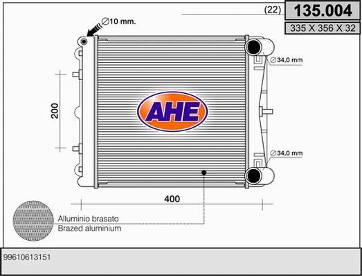 AHE 135.004 - Radiatore, Raffreddamento motore www.autoricambit.com