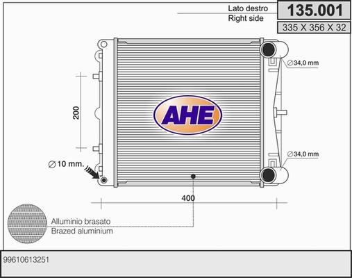 AHE 135.001 - Radiatore, Raffreddamento motore www.autoricambit.com
