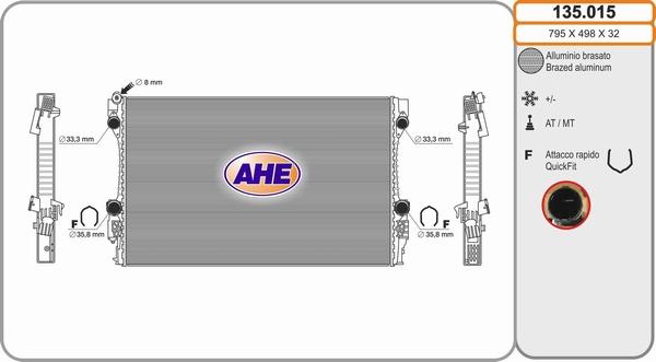 AHE 135.015 - Radiatore, Raffreddamento motore www.autoricambit.com