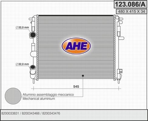 AHE 123.086/A - Radiatore, Raffreddamento motore www.autoricambit.com