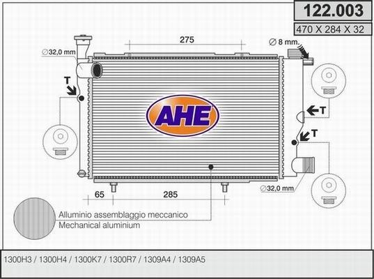 AHE 122.003 - Radiatore, Raffreddamento motore www.autoricambit.com