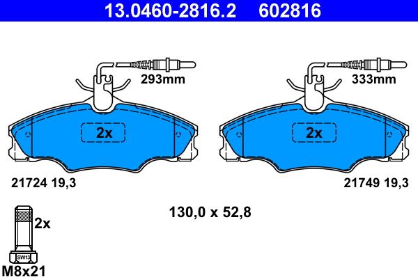 ATE 13.0460-2816.2 - Kit pastiglie freno, Freno a disco www.autoricambit.com