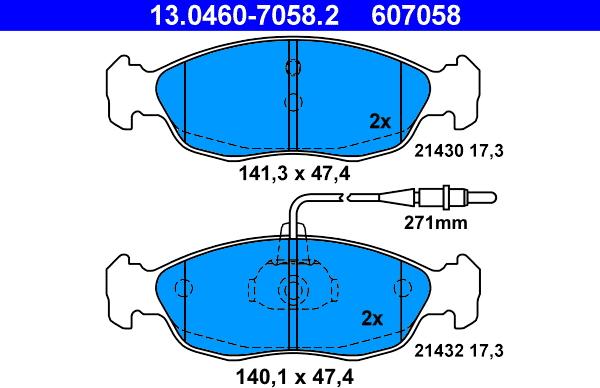 ATE 13.0460-7058.2 - Kit pastiglie freno, Freno a disco www.autoricambit.com