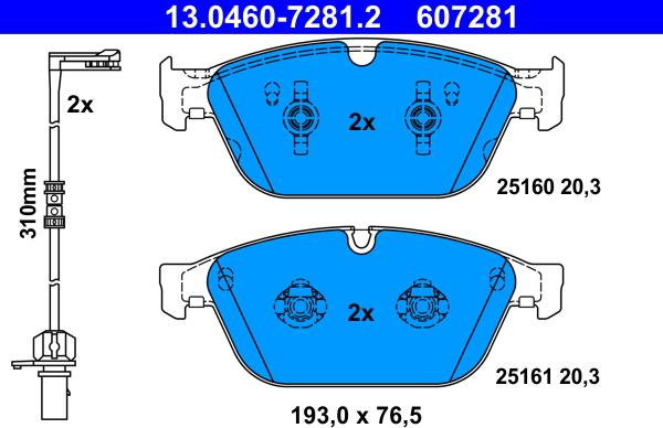 ATE 13.0460-7281.2 - Kit pastiglie freno, Freno a disco www.autoricambit.com