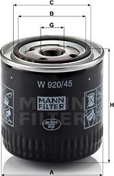 Mann-Filter W 920/45 - Filtro olio www.autoricambit.com