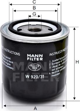 Mann-Filter W 920/31 - Filtro olio www.autoricambit.com