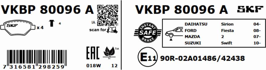 SKF VKBP 80096 A - Kit pastiglie freno, Freno a disco www.autoricambit.com