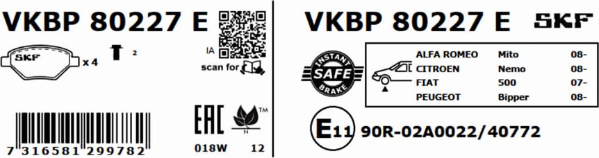 SKF VKBP 80227 E - Kit pastiglie freno, Freno a disco www.autoricambit.com